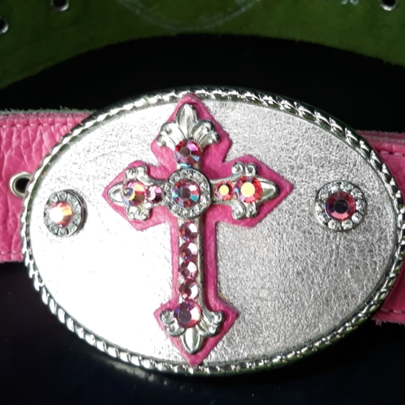 Hot Pink Leather Belt w/ Detachable Buckle - Picture 2 of 3